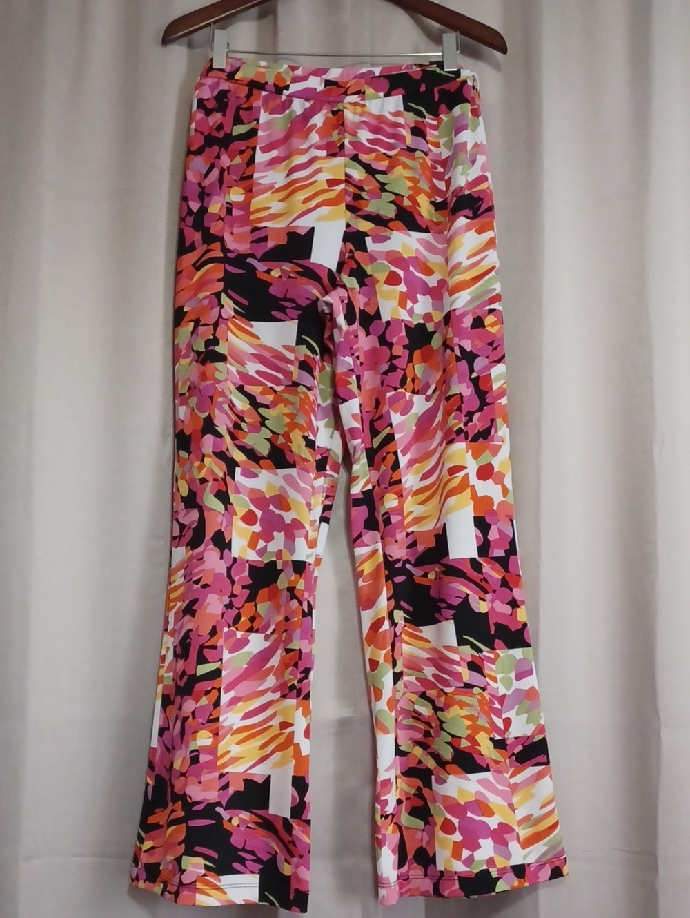 Spense Wide Leg High Rise Colorful Pattern Pants Stretch Pull-On Lightweight